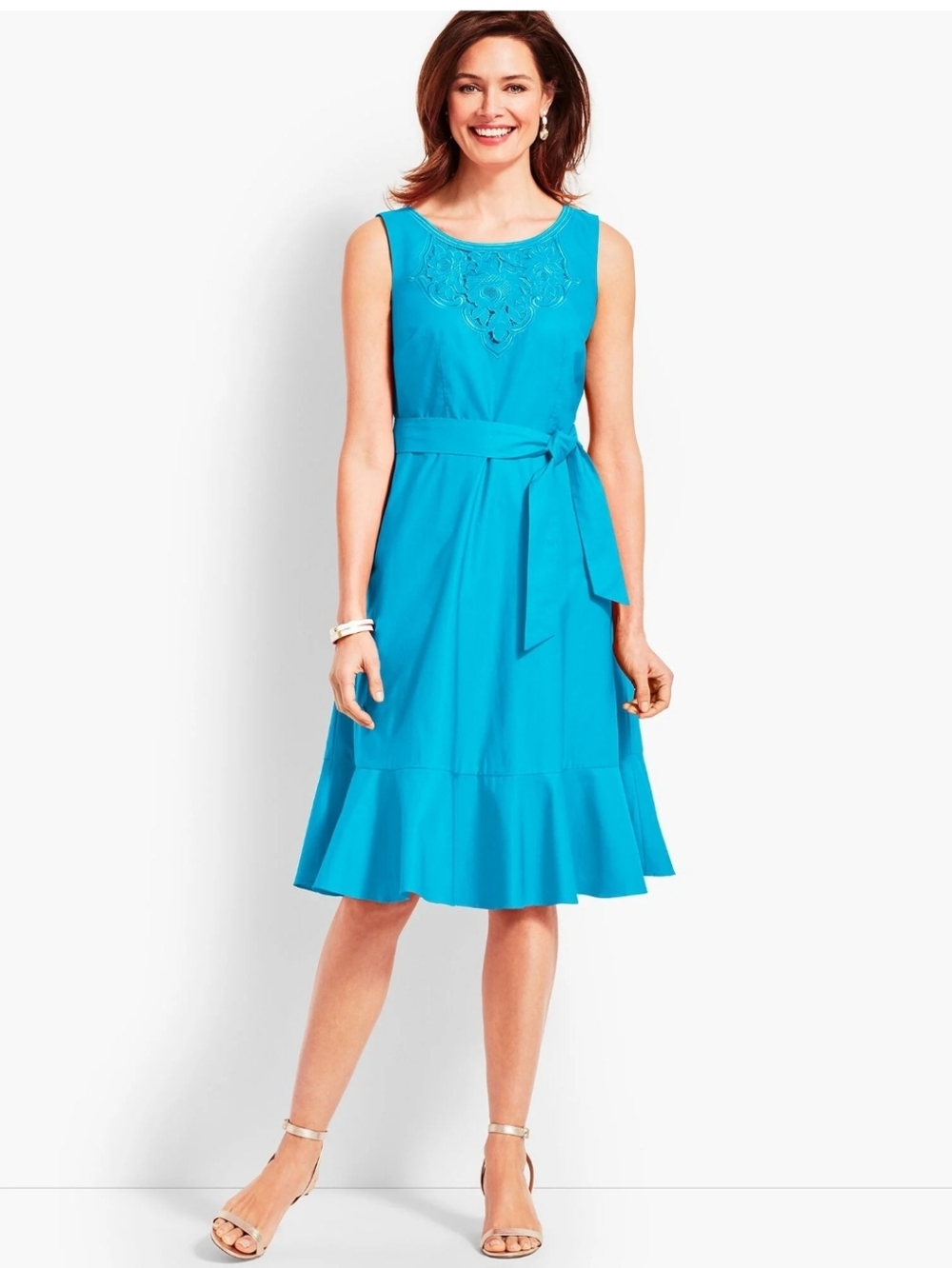 Talbots Embroidered Sateen Fit-and-flare Dress in Turquoise Size 10 NWT